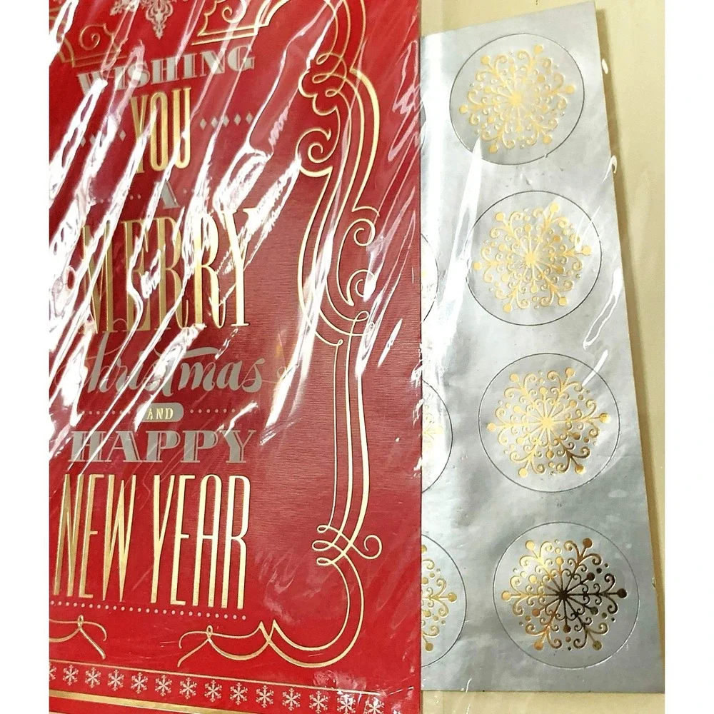 Hallmark 40 ct Merry Christmas Cards Gold Red Old Type Script Seals ENV 5x8 NOS